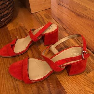 Red suede Gianni bini block sandals size 8.5